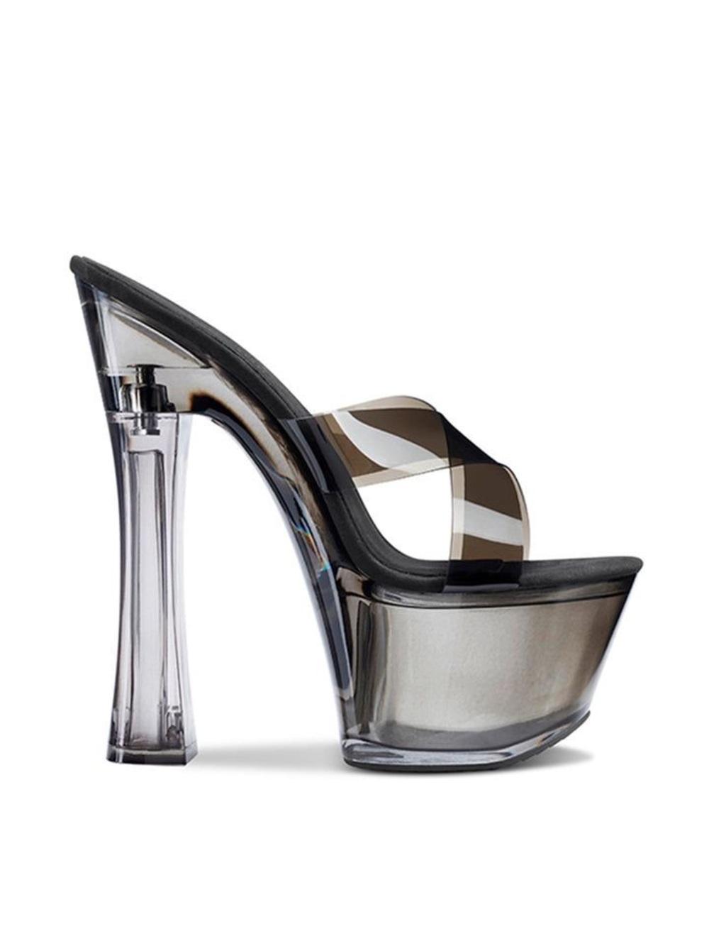 Clear Platform Mule Heels in Smoke